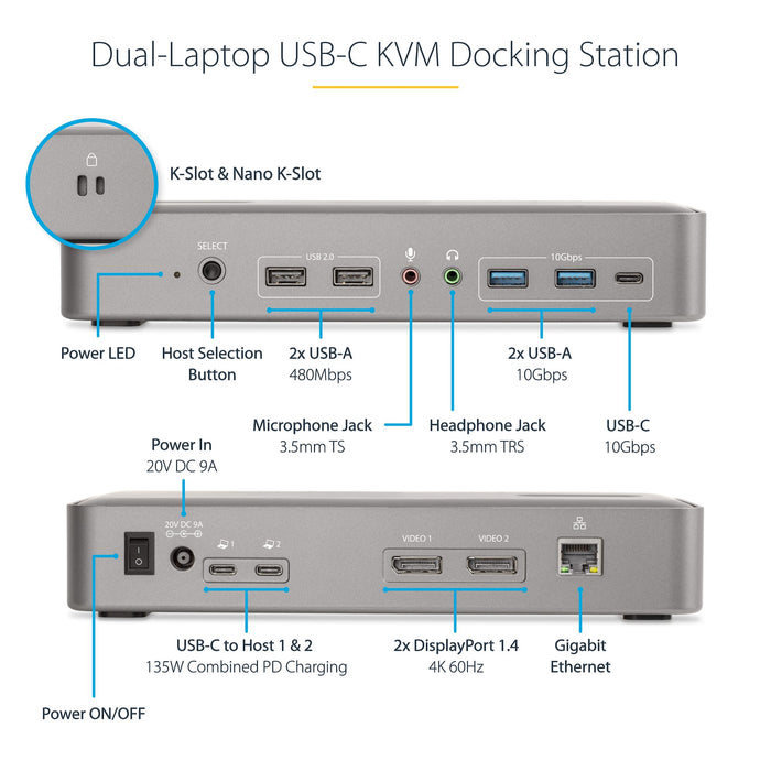 StarTech.com - Station d’accueil KVM USB-C pour deux ordinateurs portables