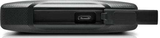 Disque dur portable G-Drive ArmorATD gris sidéral vue du port USB-C ouvert