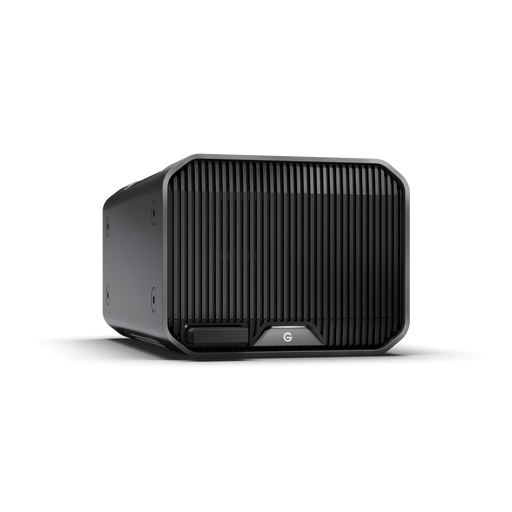 Disque dur de bureau G-RAID PROJECT 2 avec un mag inséré, vu de face et orienté vers la droite