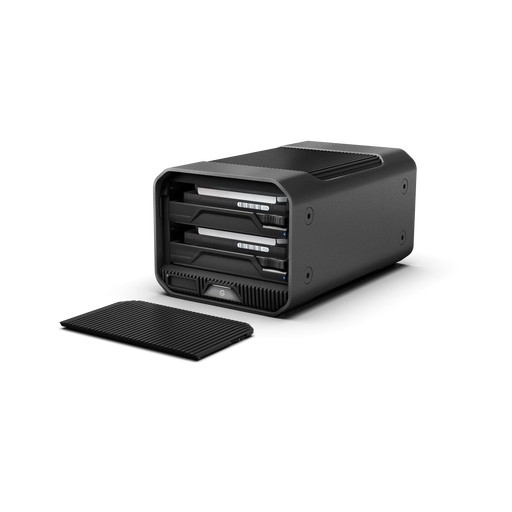 Disque dur de bureau G-RAID PROJECT 2 ouvert vu de face et orienté vers la gauche