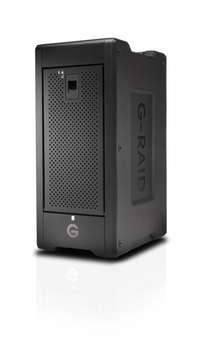 Black G-RAID Shuttle 8 viewed from the front and angled to the left