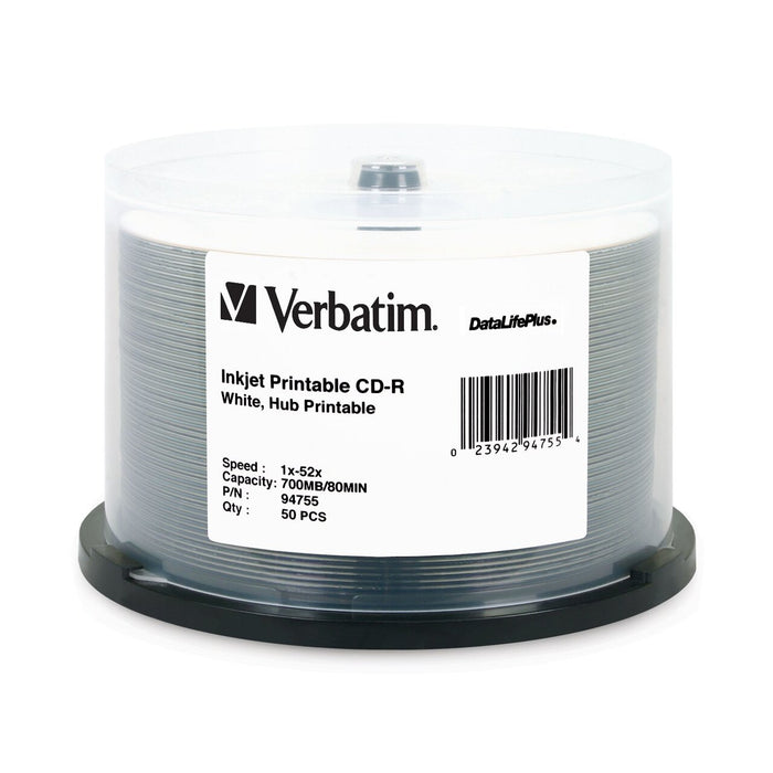 Verbatim 94755 - CD-R 700MB 52X DataLifePlus White Inkjet Printable, Hub Printable - 50pk Spindle