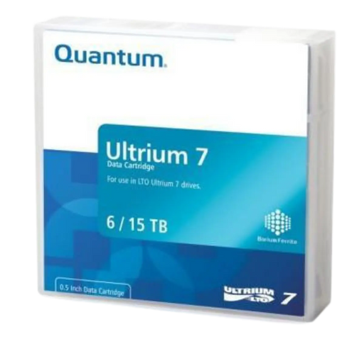Boîtier Quantum LTO 7 Ultrium vu de face et orienté vers la gauche