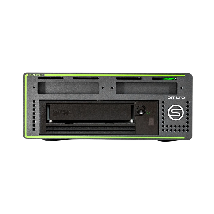 SymplyDIT Thunderbolt LTO Desktop tape drive viewed from the front