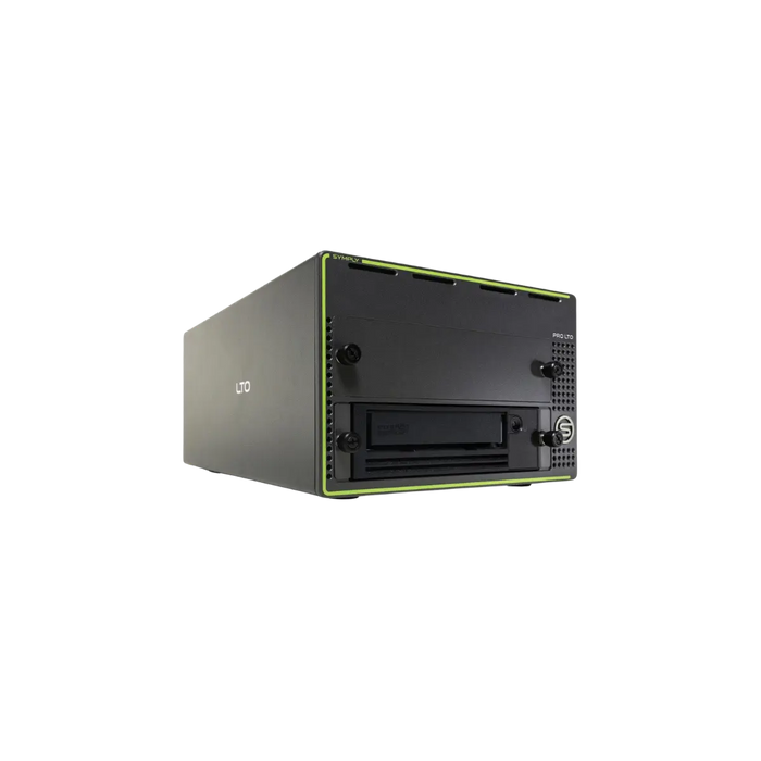 SymplyPRO XTH Thunderbolt black and green viewed from the front with the bottom bay filled and anged to the right